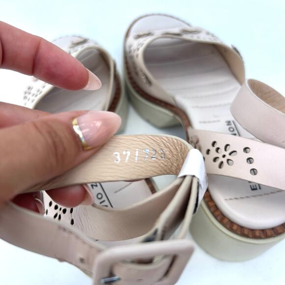 Anthropologie Elvio Zanon Perforated Chunky Sandals Pink 37 Size 7 Heels - Picture 10 of 12